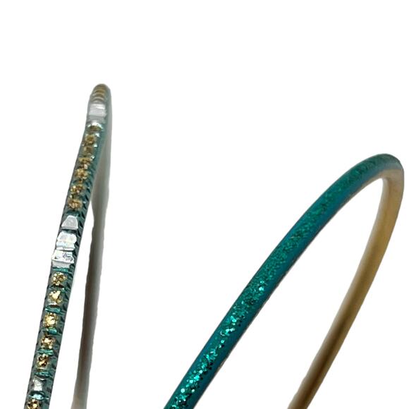 Sparkly Teal & Silver Rhinestone Bangle Set | Thin Stacking Bracelets - Picture 2 of 4